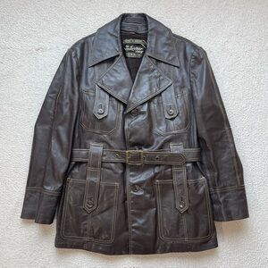 Vintage 1970s Sears Western Leather Overcoat Long Collar Leather Jacket Size M